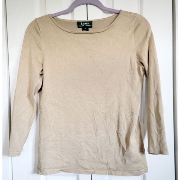 Lauren Ralph Lauren S 82% Silk Blend Sweater Women's Medium Camel‎ LS Boatnck - Picture 1 of 4